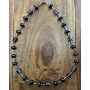 Vintage Smokey Quarts Color Glass Beaded Necklace 17" Sterling Clasp 90s Classy